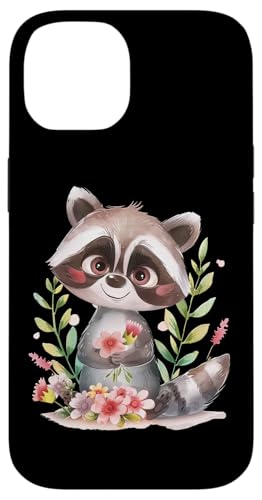 Baby Waschbär mit Blumen süßer Raccoon Mädchen Tochter Hülle für iPhone 14 von süßer farbenfrohe Waschbär Liebhaber Outfits