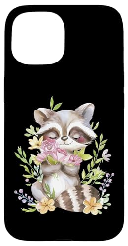 Baby Waschbär mit Blumen süßer Raccoon Mädchen Tochter Hülle für iPhone 15 von süßer farbenfrohe Waschbär Liebhaber Outfits