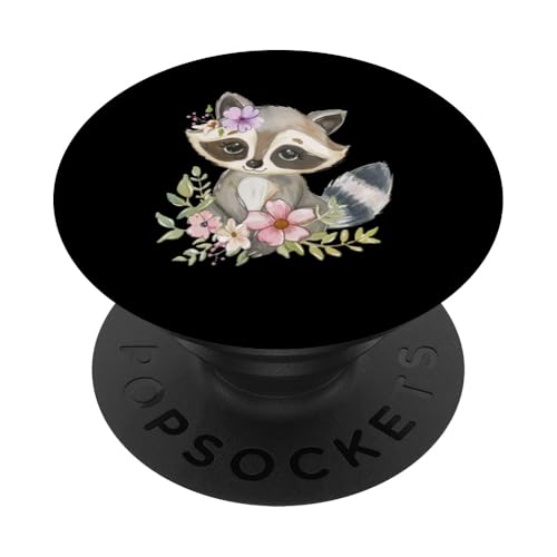 Baby Waschbär mit Blumen süßer Raccoon Mädchen Tochter PopSockets Klebender PopGrip von süßer farbenfrohe Waschbär Liebhaber Outfits