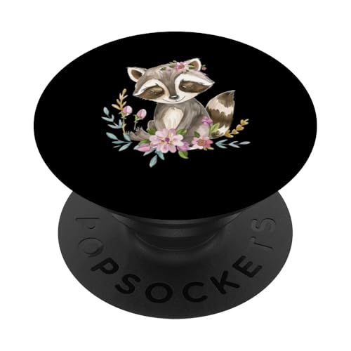 Baby Waschbär mit Blumen süßer Raccoon Mädchen Tochter PopSockets Klebender PopGrip von süßer farbenfrohe Waschbär Liebhaber Outfits