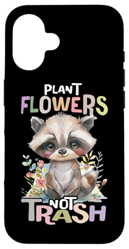 Baby Waschbär mit Blumen süßer Raccoon Plant Flowers Hülle für iPhone 16 von süßer farbenfrohe Waschbär Liebhaber Outfits