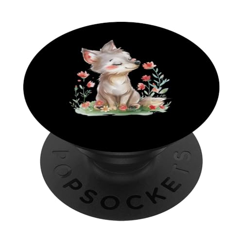 Baby Wolf mit Blumen süße Wölfe Mädchen Tochter Sohn PopSockets Klebender PopGrip von süßer farbenfrohe Wolf Liebhaber Outfits