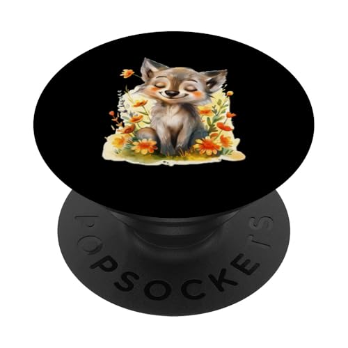 Baby Wolf mit Blumen süße Wölfe Mädchen Tochter Sohn PopSockets Klebender PopGrip von süßer farbenfrohe Wolf Liebhaber Outfits