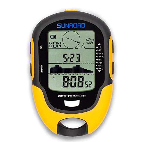Höhenmesser GPS Digital Wasserdicht Outdoor Höhe Vorwarnung erinnern Kompass Stoppuhr Sport -Barometer Wetter Forcast Schrittzähler SUNROAD, gelb, Digital von SUNROAD