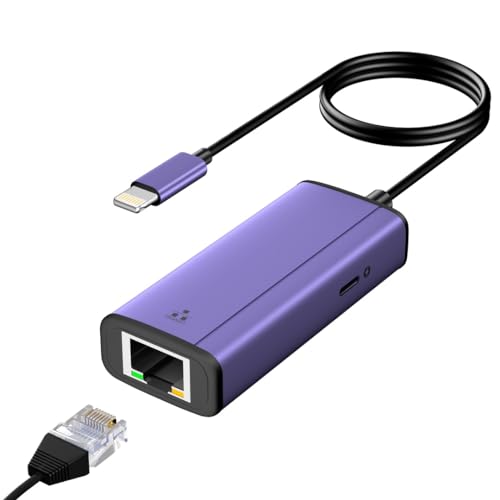 sunshot Lightning auf Ethernet Adapter, 2 in 1 Ethernet und Stromadapter mit Lightning Connector kompatibel mit iPhone/iPad/iPod, unterstützt 1000/100/10 Mbit/s Hochgeschwindigkeits Ethernet Netzwerk von sunshot