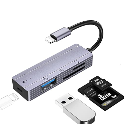 sunshot SD/TF-Kartenleser für iPhone/iPad, 4-in-1-USB-OTG-Kameraadapter mit Lade- und Steckkarte, kompatibel mit iPhone 12 11 Xs/Xr/X und iPad, Unterstützung für USB-Disk, Maus, Tastatur, Hubs, MIDI von sunshot