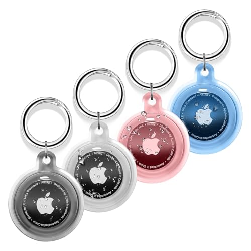 [4 Stück] AirTag Hülle mit Schlüsselanhänger Kompatibel mit Apple Secure Holder Schutzhülle für AirTag,Tragbar Keyring Schlüsselanhänger Wasserdicht für Keyring,Taschen,Hund(Blau/Rosa/Schwarz/Klar) von sweguard