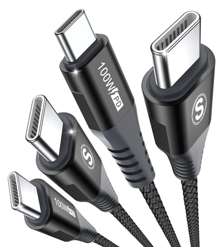 USB C Kabel 100W [2Stück 1m],5A PD QC Schnellladekabel USB C auf USB C Kabel,Nylon Typ C Kabel USB-C Handy Ladegerät für iPhone 15 16 Pro Max,Samsung S24 S23 S22 S21 Note 10 iPad Pro MacBook Tablets von sweguard