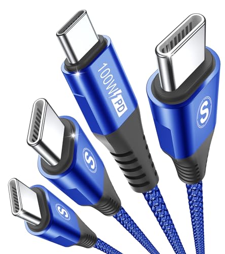 USB C Kabel 100W [2Stück 2m],5A PD QC 4.0 Schnellladekabel USB C auf USB C Kabel,Nylon Typ C Kabel USB-C Handy Ladegerät für iPhone 15 pro max, Samsung S23 S22 S21 Note 10 iPad Pro MacBook Tablets von sweguard