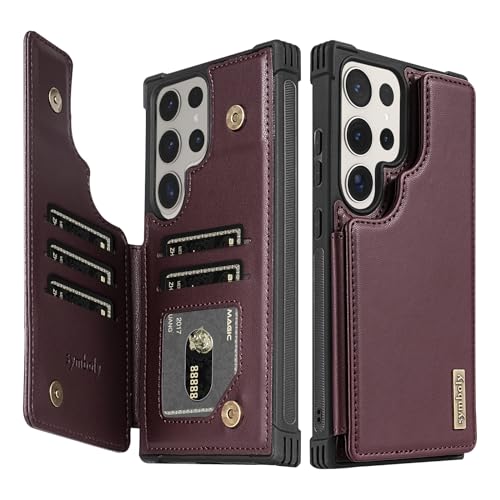 Handyhülle für Samsung Galaxy S24 Ultra Hülle PU Leder Wallet Flip Case RFID Anti-Diebstahl Schutzhülle mit Standfunktion Kartenfach Klapphülle für Samsung S24 Ultra, Rot von symboly