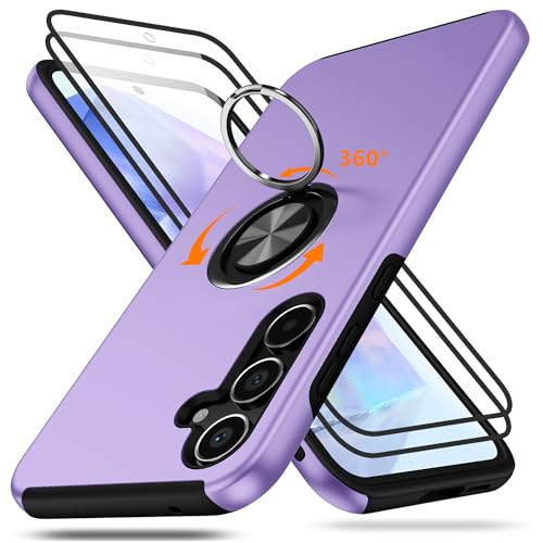 symboly 3 in 1 für Samsung Galaxy A55 5G Hülle mit Ständer, Handyhülle Samsung A55 Hülle mit 2 Stück für Panzerglas, Militärischer Schutz Stoßfest Schutzhülle Samsung A55 Case, Violett von symboly