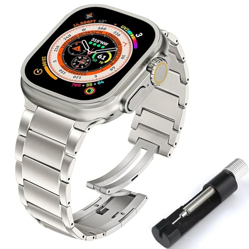 synsing Titan Ultra ArmBand Kompatibel für Apple Watch Ultra 2/ Ultra 49mm 45mm 44mm 42mm 41mm 40mm 38mm, Titan Metall Ersatz Kompatibel für iWatch Serie 9 8 7 6 5 4 3 2 1,Silber 38 von synsing