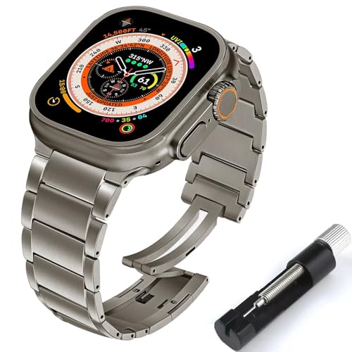 synsing Titan Ultra ArmBand Kompatibel für Apple Watch Ultra 2/ Ultra 49mm 45mm 44mm 42mm 41mm 40mm 38mm, Titan Metall Ersatz Kompatibel für iWatch Serie 9 8 7 6 5 4 3 2 1,Titan 49 von synsing