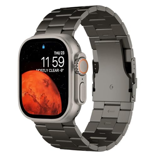 synsing Ultra 2 Titan Armband 49mm Kompatibel mit Apple Watch Ultra 2 & Ultra 1 Metallband (26mm Breite) Titan iWatch armband mit sicherem Verschluss - Titan Farblich passendes Armband,Grau 49 von synsing