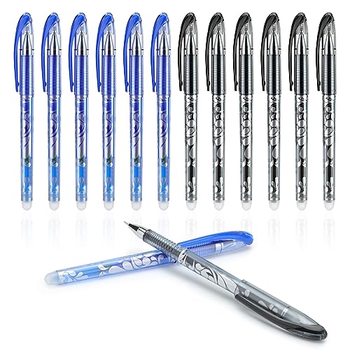 tao pipe Radierbarer Kugelschreiber, 12 Stück Radierbarer Gelschreiber Set, 0.5mm Radiergummi Stift,Blau und Schwarz Tintenroller Radierbar,Gelstifte Set für Schulsachen Bürobedarf Studenten von tao pipe