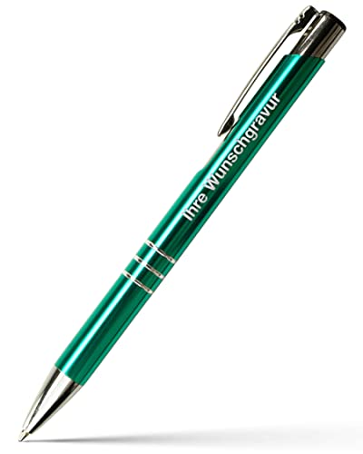 #teamludorf 100x Metall-Kugelschreiber mit Wunsch-Gravur - Personalisierte Kulis - Stift mit Namen - 14 Farben & 20 Schriftarten - 100 Stück - TürkisGrün von #teamludorf