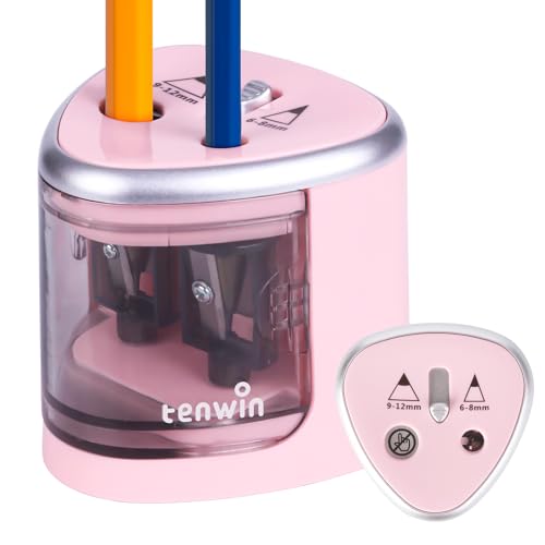 tenwin Elektrischer Bleistiftspitzer, Doppelloch-Batteriespitzer für 6-12mm No.2/Buntstifte, langlebige Klinge zum schnellen Anspitzen, geeignet für Schule/Klassenzimmer/Büro/Haus, Rosa von tenwin