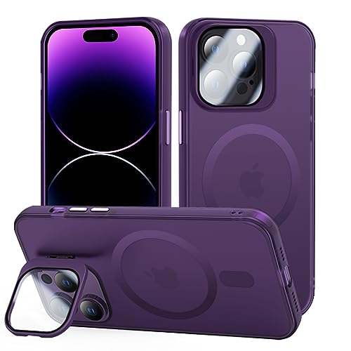 Tigratigro Case with Kickstand, Compatible Mag-Safe with iPhone 14 Pro, H9 Tempered Glass Camera Protection, Frosted Translucent Back Cover, Anti-Fingerprint, Velvet Touch(Dark Purple) von tigratigro