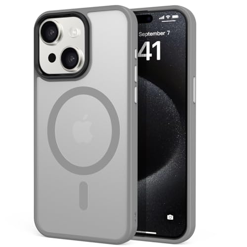 tigratigro Magnetisch Hülle für iPhone 15 Plus Kompatibel mit MagSafe, Durchscheinende Matt Handyhülle Rückseite Dünn Stoßfest Schutzhülle(Silber) von tigratigro