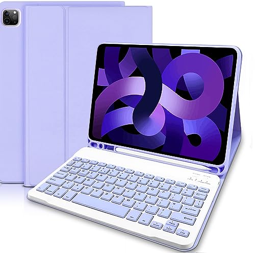 iPad Tastaturhülle Pro 2022 11 Zoll (4. Generation), iPad Air 5. 4. Generation 2022/2020 10.9, Pro 11 1./2./3. 2018/2020/2021, abnehmbare kabellose Bluetooth-Tastatur mit Smart-Case-Halterung, Violett von tititinita