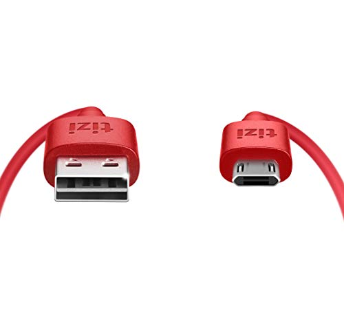 equinux tizi flip (1m, rot), Daten- und Ladekabel mit doppelseitigen, reversiblen. Micro-USB- und USB-A-Stecker beidseitig steckbar. Kabel mit umkehrbaren Micro-USB-Anschlüssen. Für Smartphone von tizi