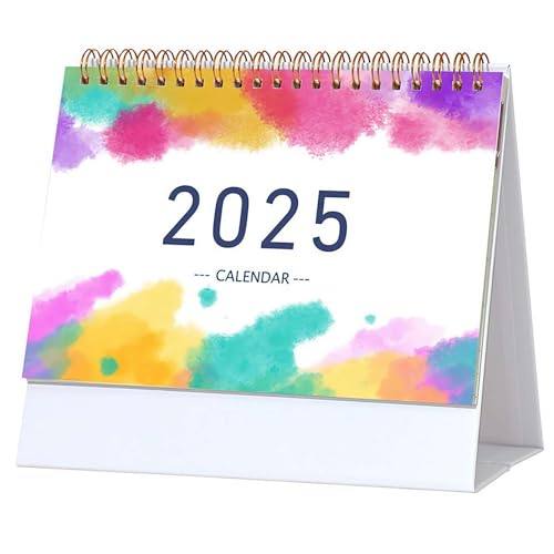 Tischkalender 2025, Englischer 2025 Tischkalender, Steh-Kalender, Flip-Kalender, farbenfroher Schreibtischkalender 2025, Regenbogen-Muster, Memo-Kalender, Doppeldrahtbindung, Schreibtischkalender für von tkerinse