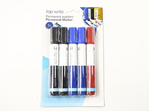 5 tlg. PERMANENT MARKER SET PERMANENTMARKER PEN WASSERFEST - in SCHWARZ BLAU ROT von topwrite