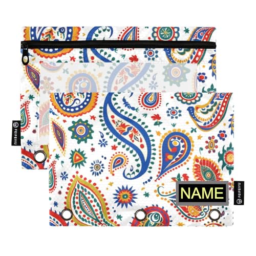 Boho-Paisley-Binder-Organizer-Set mit transparentem Fenster, personalisierbar, großes Federmäppchen, transparentes Fenster und Ösen, 3-fach gelochte Ordner zur Aufbewahrung von Schulstudenten, von tplaotee