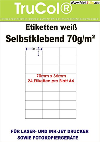 24.000 Universal Etiketten 70x36mm Aufkleber Ordneraufkleber Büro Label Adressetiketten Internetmarke weiß DIN A4 – 1000 Blatt A4 Bigpack - Universell für Laser/Inkjet/Kopierer einsetzbar von trucol