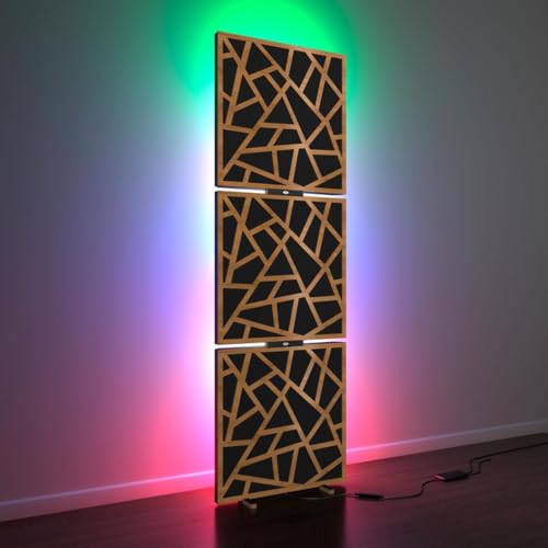 3er-Pack Akustikpaneele "SKYROSS" mit Stehleuchte RGB-Licht | Mobiler LED-Akustikständer mit Hintergrundbeleuchtung | 150 x 50 x 5 cm | HDF-Plattenfarbe: Kirsche von ua acoustics