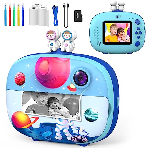 KinderKamera- Sofortbildkamera DigitalKamera Print für Kinde 1080P 2.4" Bildschirm /10x Digitalzoom/32GB Karte /3 Rollen Druckpapier /5 farbigen Stiften-Weihnachten Geschenk für Kinder 3-14 Jahren von uleway