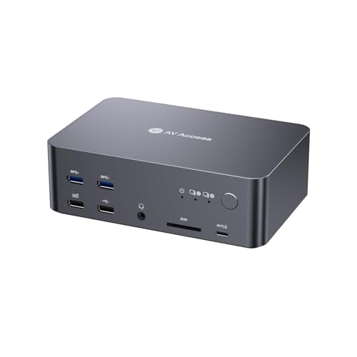 AV Access KVM Switch Docking Station 8K DisplayPort für 2 PC&Computer 3 Monitore, DisplayPort 2.0, 1G Ethernet, USB 3.0, HDCP 2.3, 4K@165/144Hz, 2K@144Hz für Gaming & Home Office(Desktop Only) von v AV Access