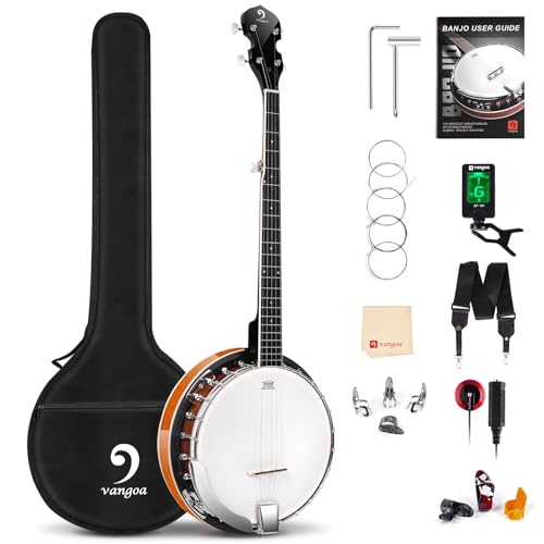 Vangoa 5 Saiten Banjo Remo Kopf geschlossen Solid Back Banjos mit Anfänger Kit, Stimmgerät, Strap, Pick-up, Saiten, Picks und Tasche von vangoa