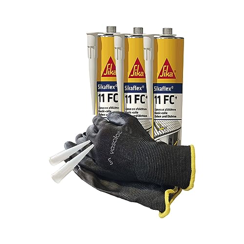 Sika Sikaflex 11 FC Purform PU Kleber und Dichtmasse - klebt und dichtet haftstark, 300ml schwarz 3er Set mit 5 Düsenspitzen von vasalat