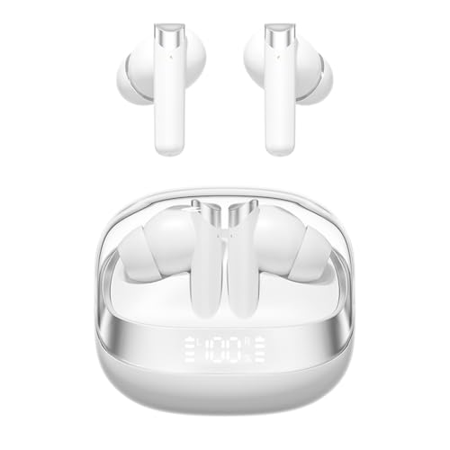 vashoy Bluetooth-Kopfhörer, kabelloses Bluetooth 5.4, In-Ear-Kopfhörer, Mikrofon mit Geräuschunterdrückung, kabellose Bass-Kopfhörer, AI-Sprachübersetzung, 72 Stunden, IPX5-Kopfhörer (Weiß) von vashoy