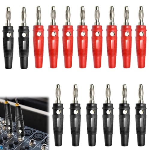 16 Stück Bananenstecker 4mm,Banana Plug Max 20A,Bananenstecker Lautsprecher,4mm Bananenstecker,Schwarz Rot für Kabel Box Power Verstärker AV Receiver HiFi Stereo System von vcsjw