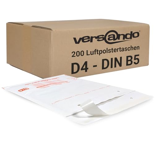 versando 200x D4 Luftpolsterumschläge Innenmaß 180 x 265 mm Außenmaß 200 x 275 mm weiß für DIN A5 / DVD/ B5 von versando