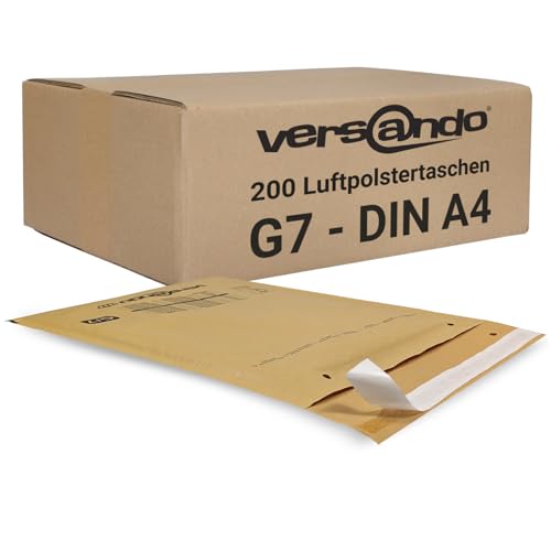 versando 200x G7 Luftpolsterumschläge Innenmaß 230 x 340 mm Außenmaß 250 x 350 mm braun/goldgelb für DIN A4 von versando