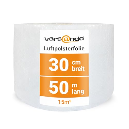 versando Luftpolsterfolie 50m x 0,3m Versand, Verpackung, Umzug Noppenfolie Bubble Wrap LPF Rolle 2-schichtig von versando