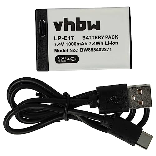 vhbw Akku Ersatz für Canon LP-E17 für Kamera (1000mAh, 7,4V, Li-Ion), mit USB-C Buchse von vhbw