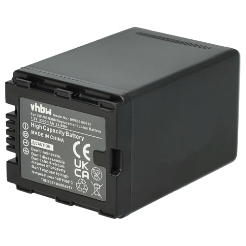 vhbw Akku Ersatz für Panasonic VW-VBN390E-K, VW-VBN390E für Videokamera Camcorder (3300 mAh, 7,2 V, Li-Ion) + Infochip von vhbw