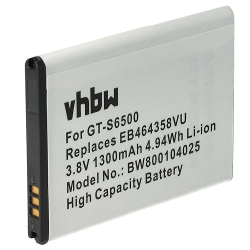 vhbw Akku kompatibel mit Samsung Galaxy GT-S6500D, GT-S6500L, GT-S6500T, GT-S7500, GT-S7508 Handy Smartphone Telefon (1300mAh, 3,7V, Li-Ion) von vhbw
