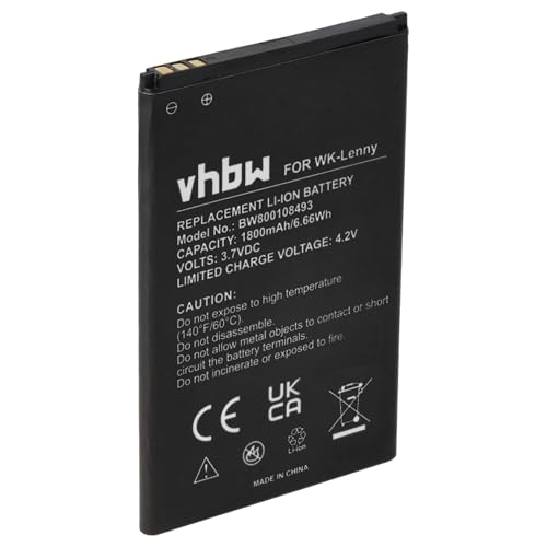 vhbw Akku kompatibel mit Wiko Lenny 2, 3 Handy Smartphone Telefon (1800mAh, 3,7V, Li-Ion) von vhbw