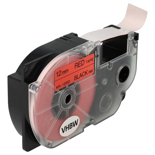 vhbw Schriftband-Kassette kompatibel mit Casio KL-130, KL-200, KL-2000, KL-120, KL-100E, KL-1500, CW-L300 Etiketten-Drucker 12mm Schwarz auf Rot von vhbw