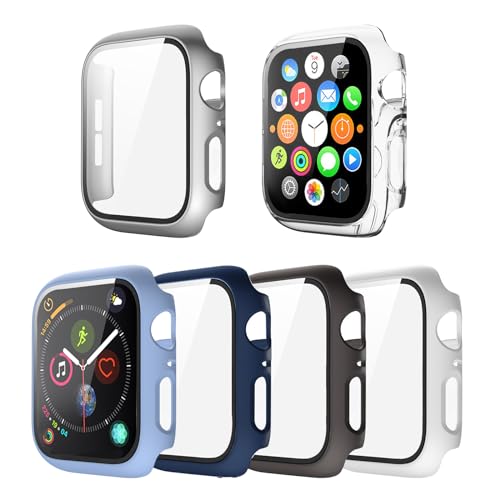 vicihoho 6-Stück Schutzhülle Hard Hülle Kompatibel mit Apple Watch Series 6/5/4/SE 44mm, 9H Härte HD Klar, iWatch Kratzfestes Hard PC Voller Schutz(Transparent+Silber+Weiß+Schwarz+Dunkelblau+Hellblau) von vicihoho