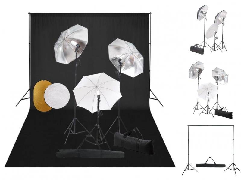 vidaXL Fotohintergrund Fotostudio Set mit Leuchten Schirmen Hintergrund Reflektor von vidaXL