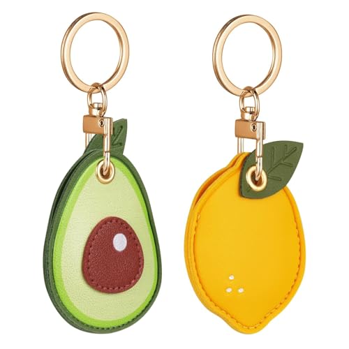 volumoon Schlüsselanhänger, 2 Stück Leder Keyring Schutzhülle, Personalisiert Schlüsselanhänger Kleine für Geschenk, Tragbares Holster-Zubehör für Kinder, Ältere, Haustiere, Rucksäcke (Gelb, Grün) von volumoon