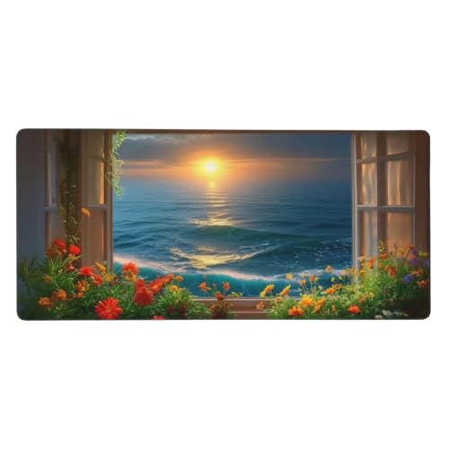 Gaming Mousepad XXL Blau, Mauspad Landschaft Schreibtischunterlage 1200x600x3mm Mauspad Gaming, Rutschfeste Gummibasis, Nahtlose Kantenfür, für PC Laptop Verbessert Präzision und Geschwindigkei t-5758 von wcusmmog