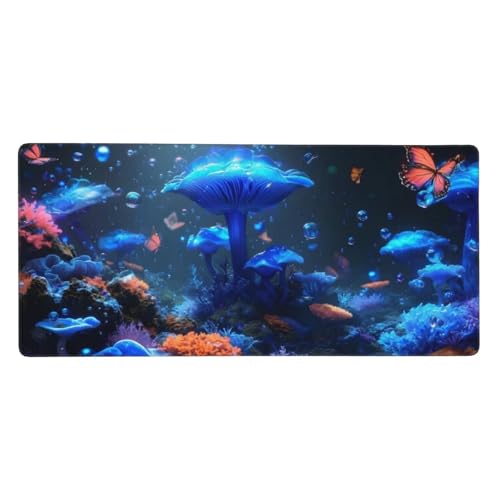 Gaming Mousepad XXL Blau, Mauspad Schmetterling Schreibtischunterlage 1600x800x3mm Mauspad Gaming, Rutschfeste Gummibasis, Nahtlose Kantenfür, für Laptop Verbessert Präzision und Geschwindigkei t-4344 von wcusmmog