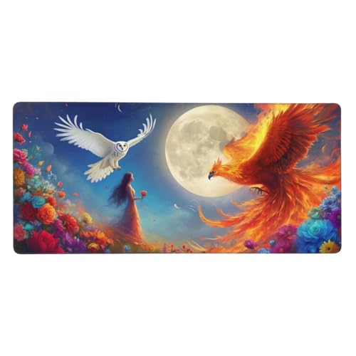 Gaming Mousepad XXL Farbe, Mauspad Phönix Schreibtischunterlage 1500x800x3mm Mauspad Gaming, rutschfeste Gummibasis, Nahtlose Kantenfür, für PC Laptop Verbessert Präzision und Geschwindigkei t-5555 von wcusmmog